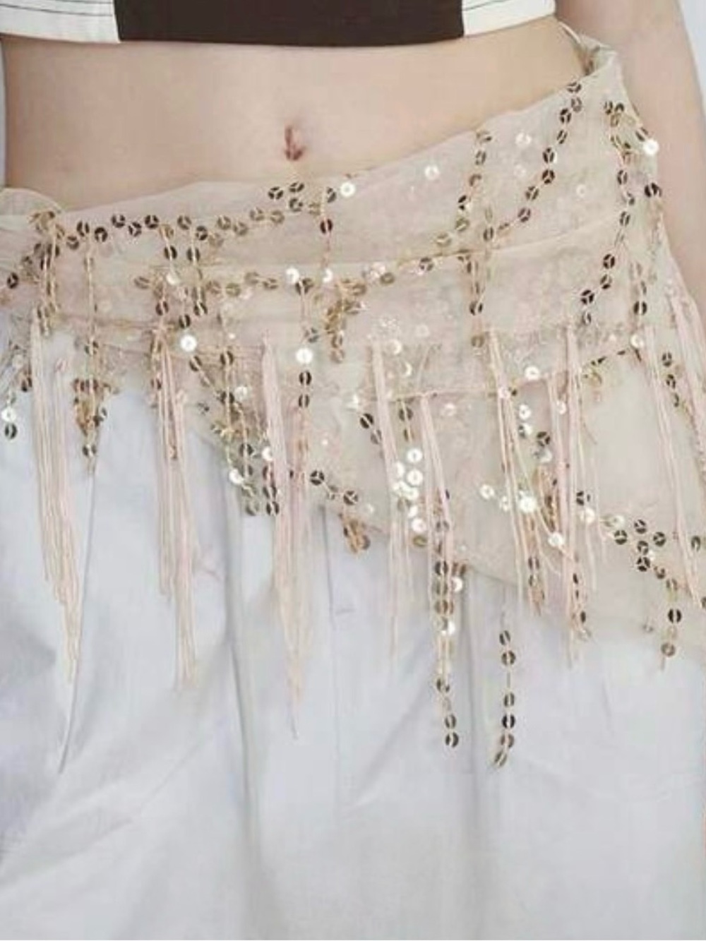 SHEIN Blush Pink Sequin Fringe Wrap Scarf